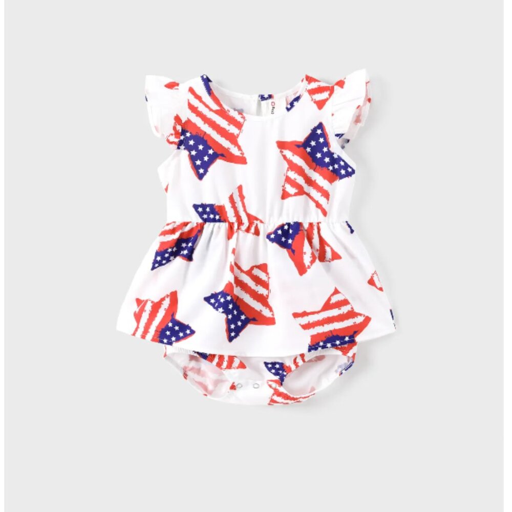 NWT White 4th of July Family Outfits – Star Flag Print Baby Girl Romper
